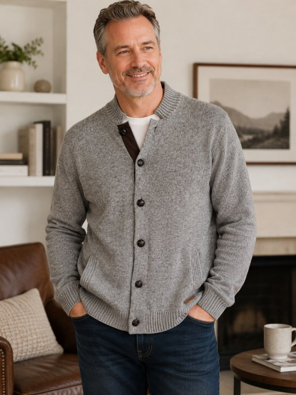 Joseph Abboud 3XLT Wool Blend Cardigan Sweater Gray Rib Knit Big & Tall Button